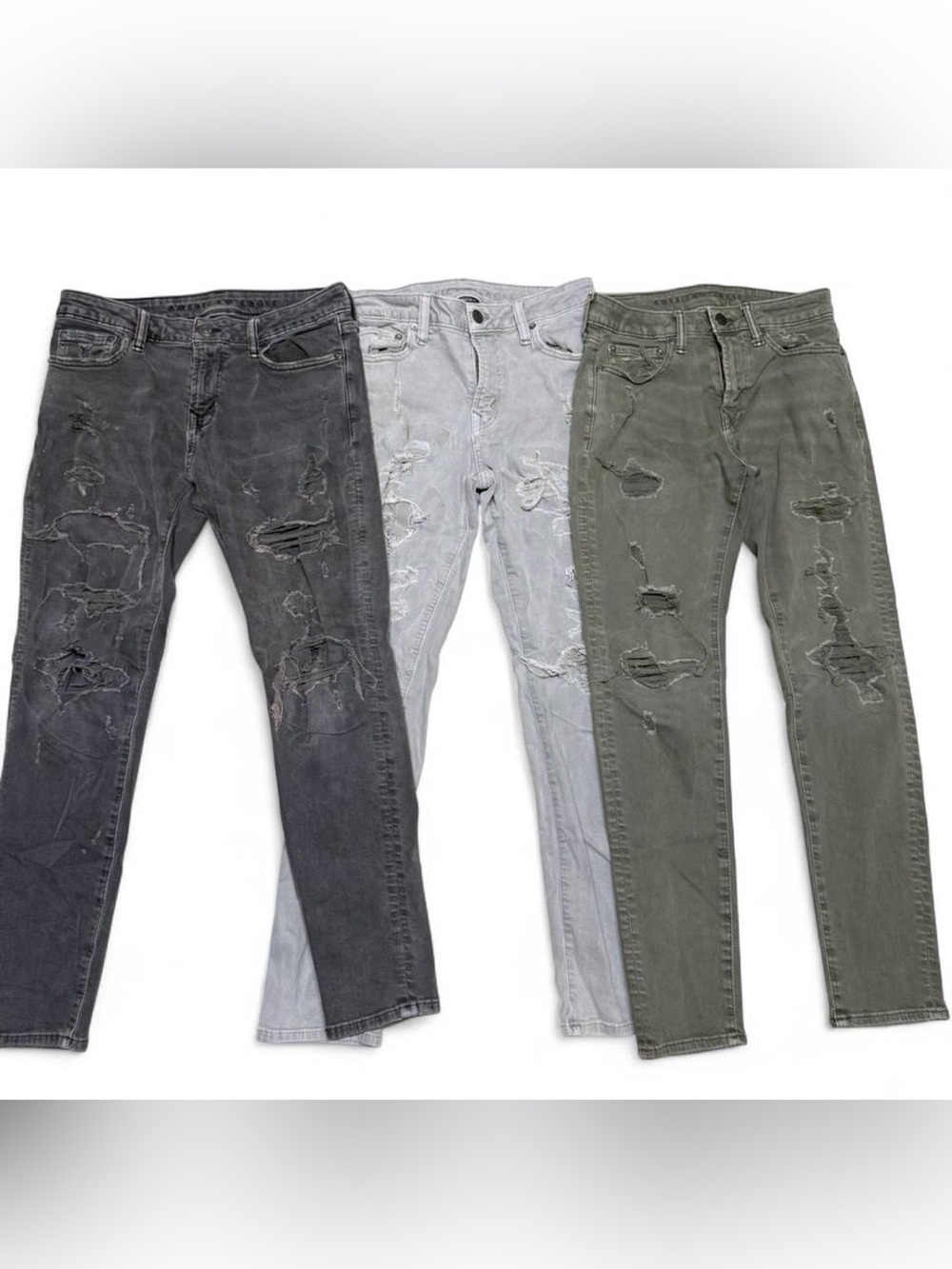 American Eagle Outfitters Skinny Jeans Trio - Charcoal, Light Gray, Olive